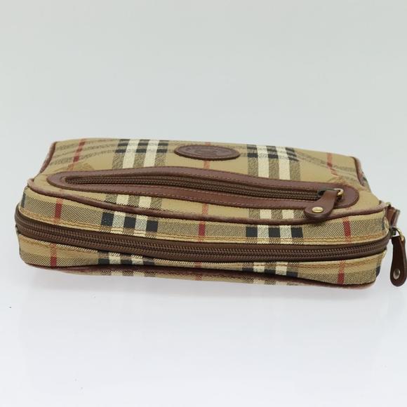 Burberrys Nova Check Clutch Bag PVC Beige Gold Auth ep9636